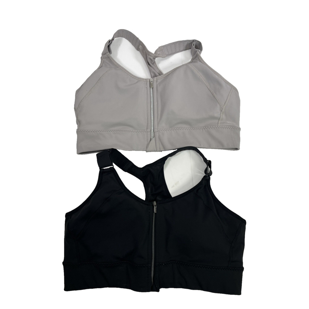 Athleta Sports Bra Zip Front Racerback Set of‎ 2 Black Gray Size Medium